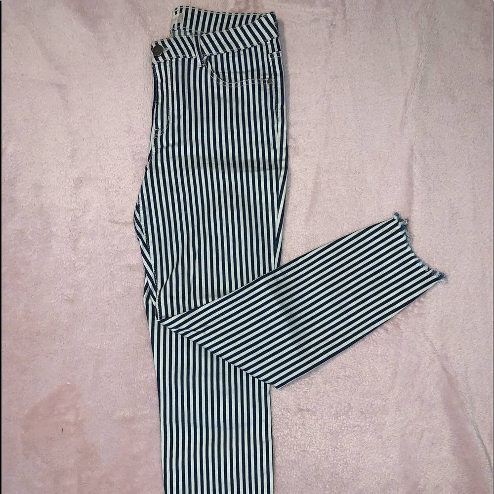 High waisted lateral striped pants